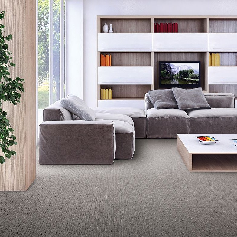 Modern living room with Mohawk SmartStrand Carpet flooring